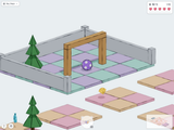 Roll It: Sky Steps, purple ball on floating tile islands with a wooden arch, a gem, timer, lives, and minimap.